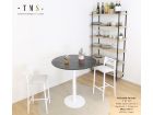 table haute ronde avec plateau effet marbre