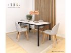 Table EVA avec plateau en stratifié blanc et pied rond noir