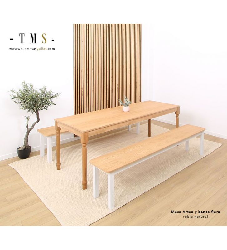 Banc en bois avec pieds blancs et coins arrondis