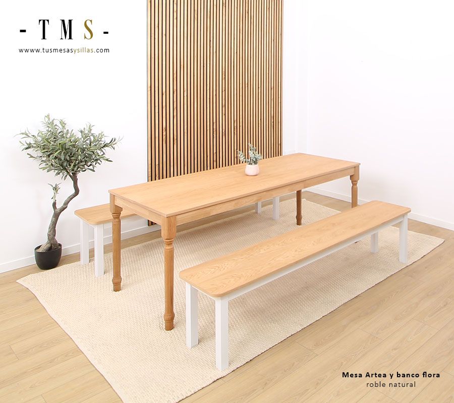 Banc en bois avec pieds blancs et coins arrondis