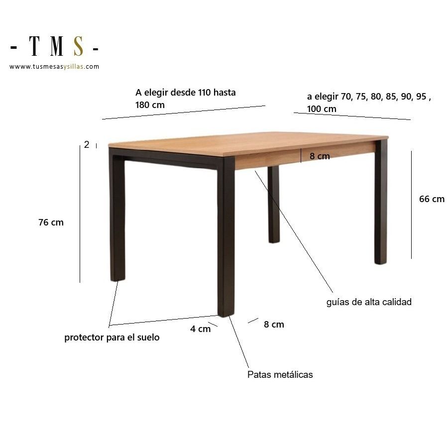 Table extensible avec plateau en bois et pieds en métal Table extensible avec plateau en bois et pieds en métal