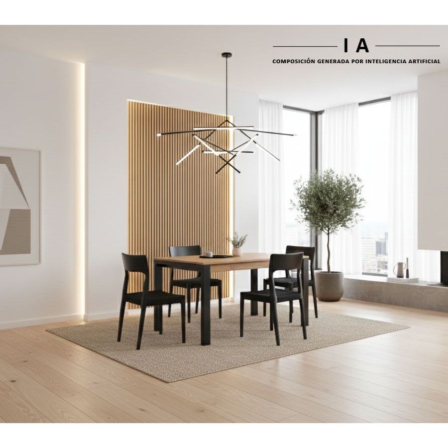 Table extensible avec plateau en bois et pieds en métal Table extensible avec plateau en bois et pieds en métal