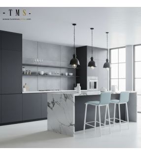 Tabourets hauts avec dossier rembourré bleu