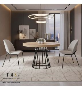 Mesa redonda extensible estilo industrial comedor y pata metálica Taifin