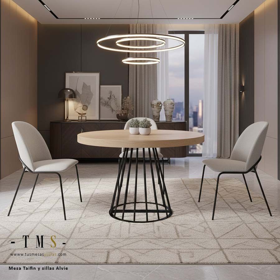 mesa-elegante-de-comedor-con-pata-central-metálica-negra