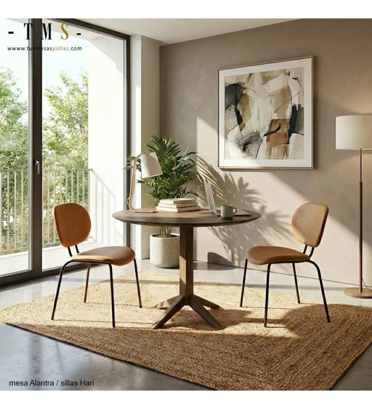 table ronde, bois foncé