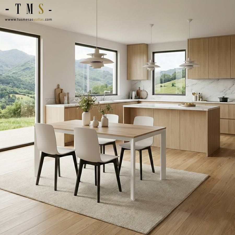 table blanche avec comptoir en bois