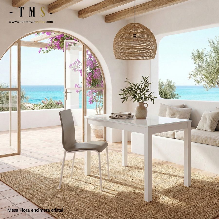 table blanche avec plateau en verre
