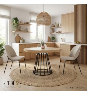 Table de salle à manger élégante avec pied central en métal noir