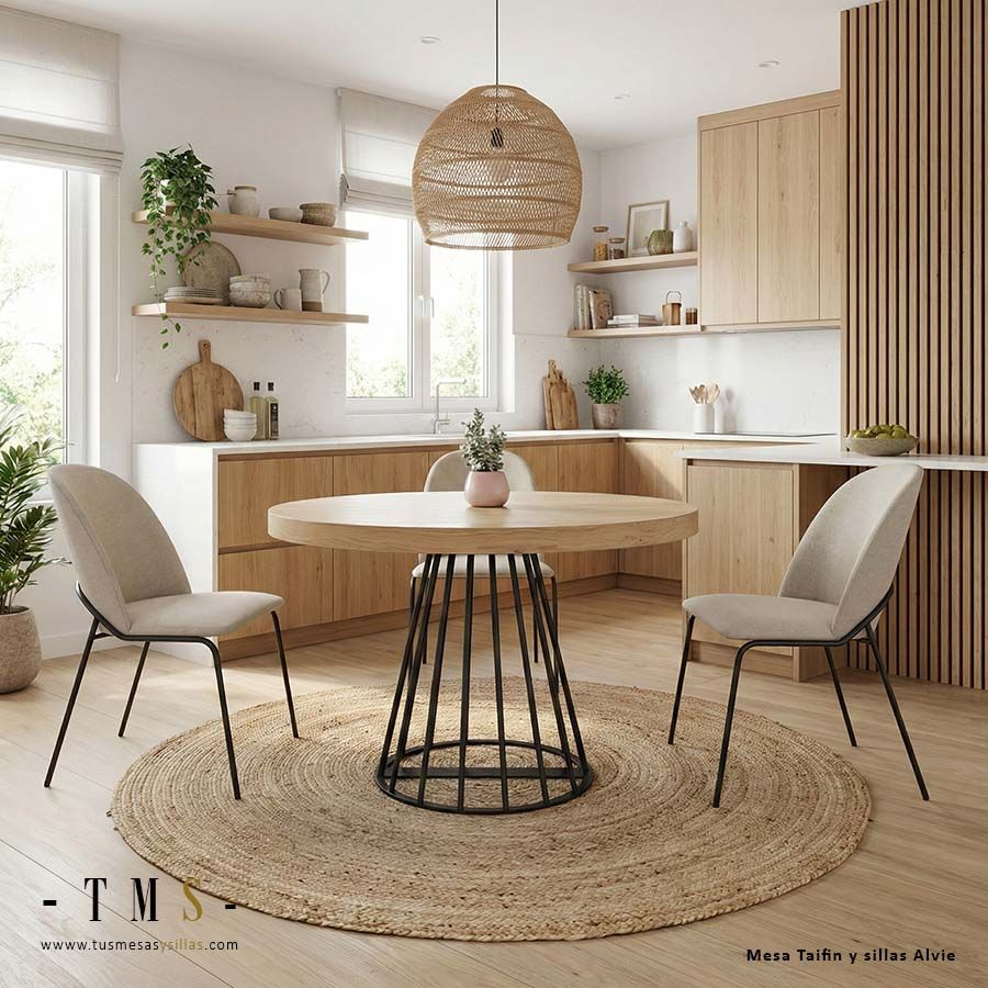 Table de salle à manger élégante avec pied central en métal noir