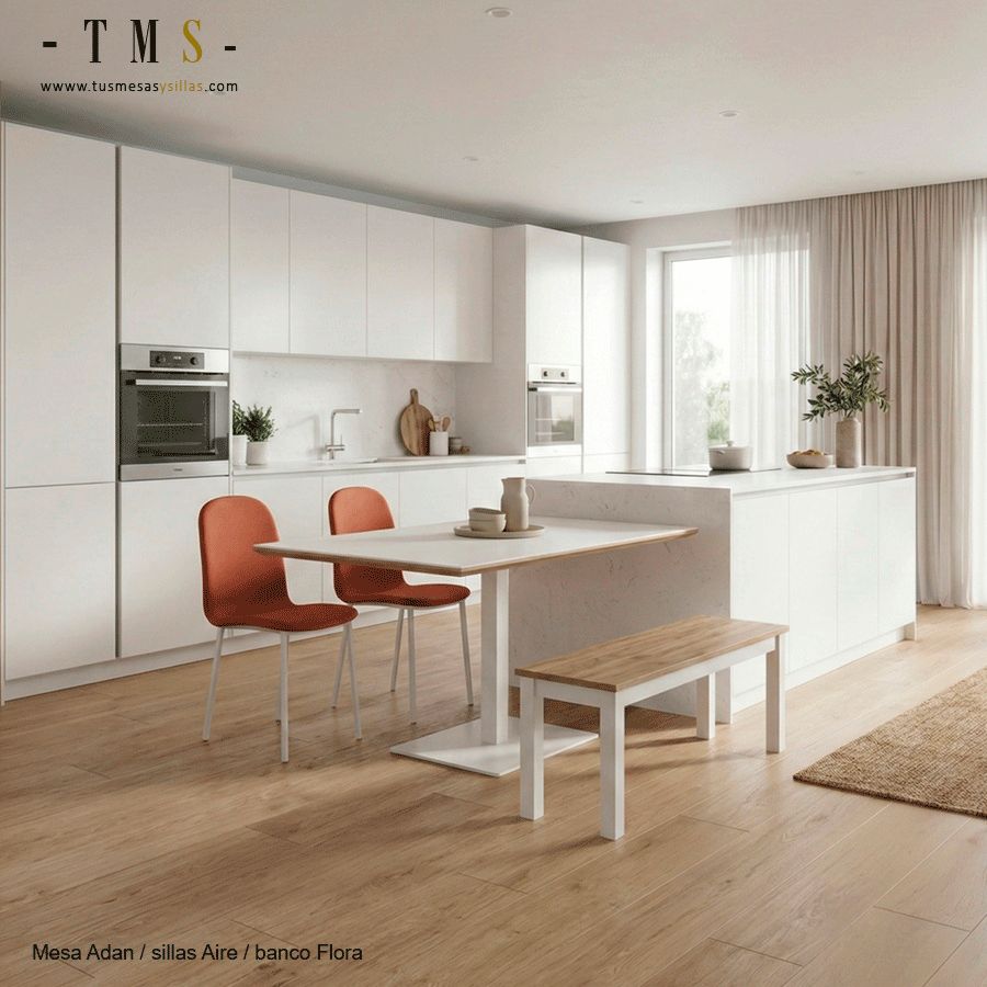 Banc en bois avec pieds blancs et coins arrondis Banc en bois avec pieds blancs et coins arrondis