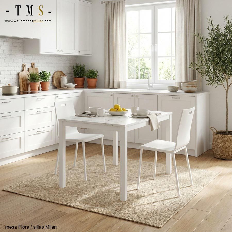 chaises blanches étroites de cuisine