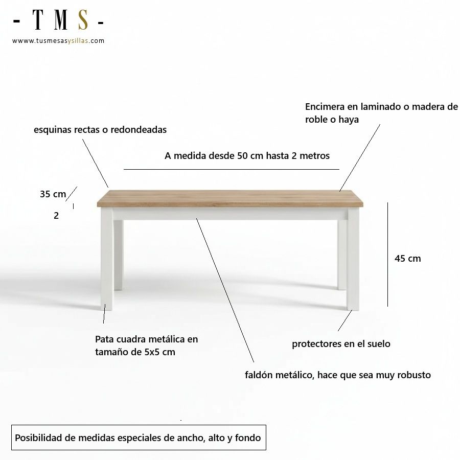 Banc en bois avec pieds blancs et coins arrondis Banc en bois avec pieds blancs et coins arrondis