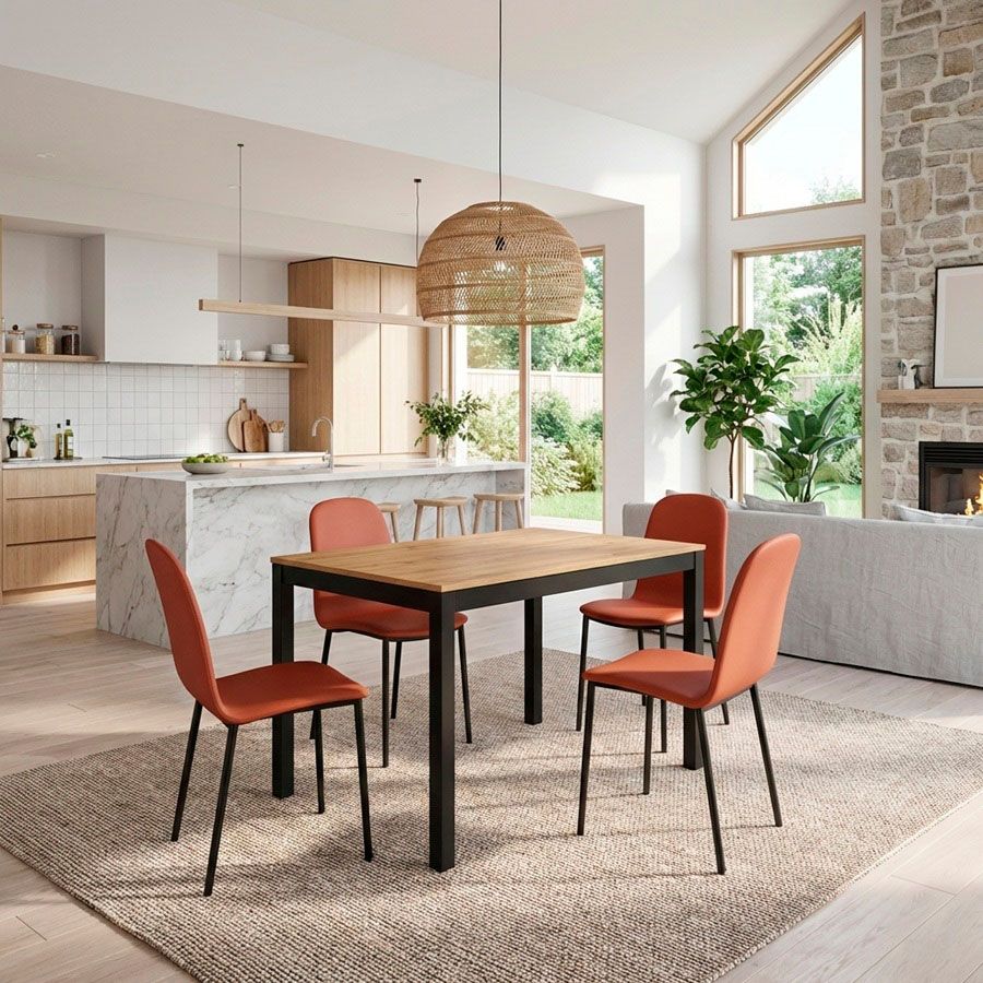 Table Flora avec plateau en chêne et pieds extensibles en bois