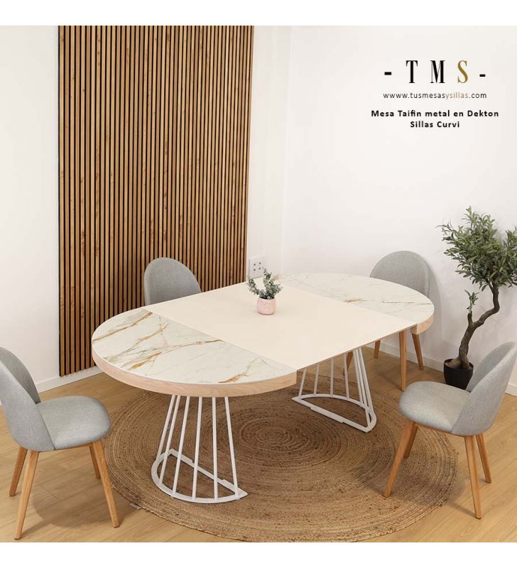 Table extensible avec pieds en métal et plateau en Dekton