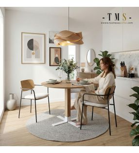 Mesa redonda de madera y metal