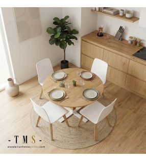 Table ronde avec piètement en bois et en métal