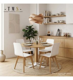 Table ronde à bord biseauté pour 4 personnes