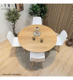 table ronde, bois massif