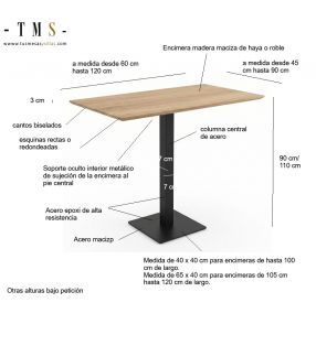 dimensions d'une table haute à plateau en bois