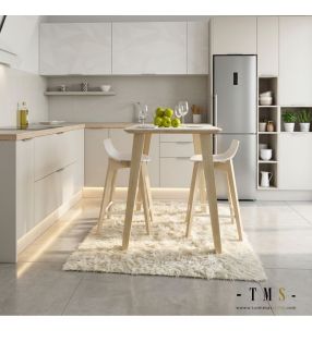 table haute blanche et bois