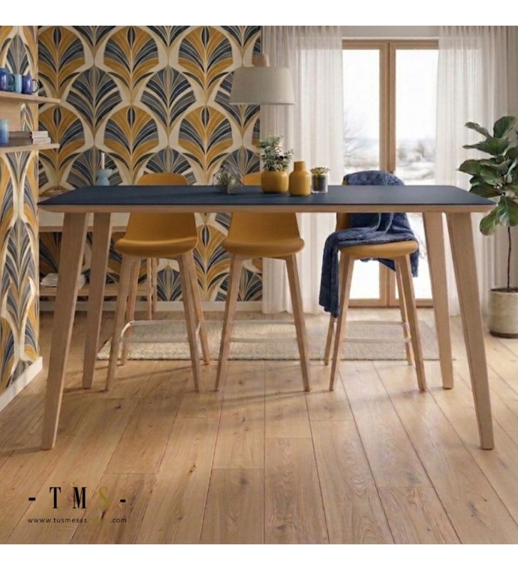 Table haute avec plateau en bleu Fenix ​​mat