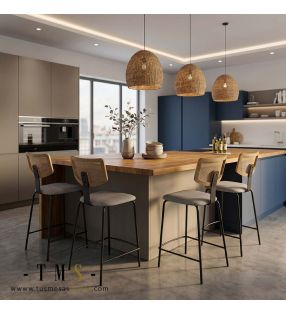 Tabouret Eliza avec pied en métal noir.