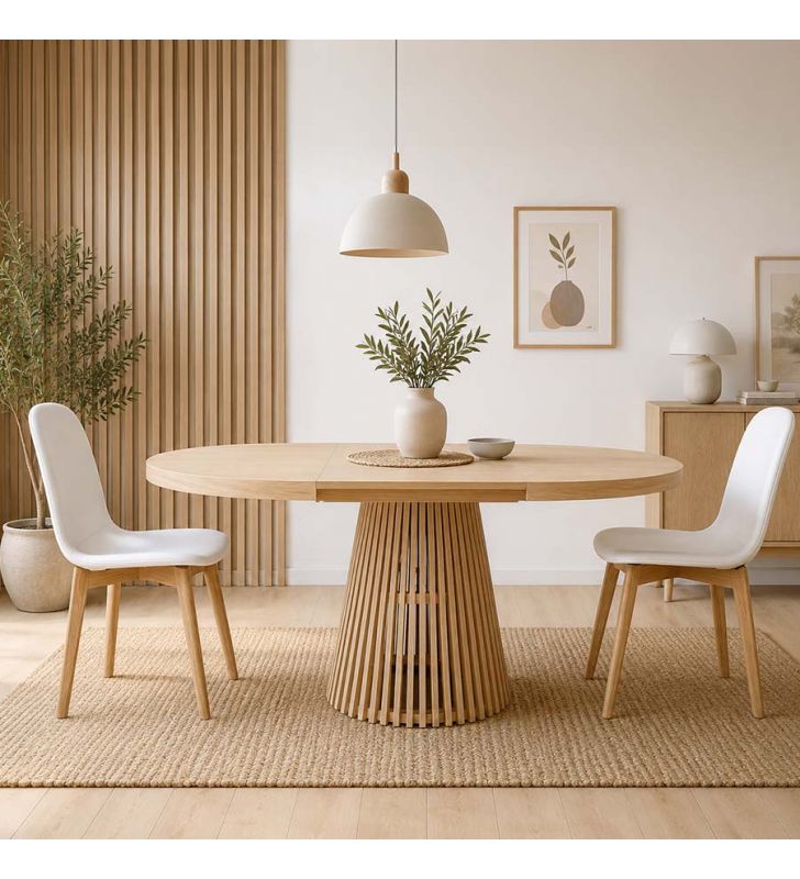 table ronde avec rallonge intégrée de 50 cm