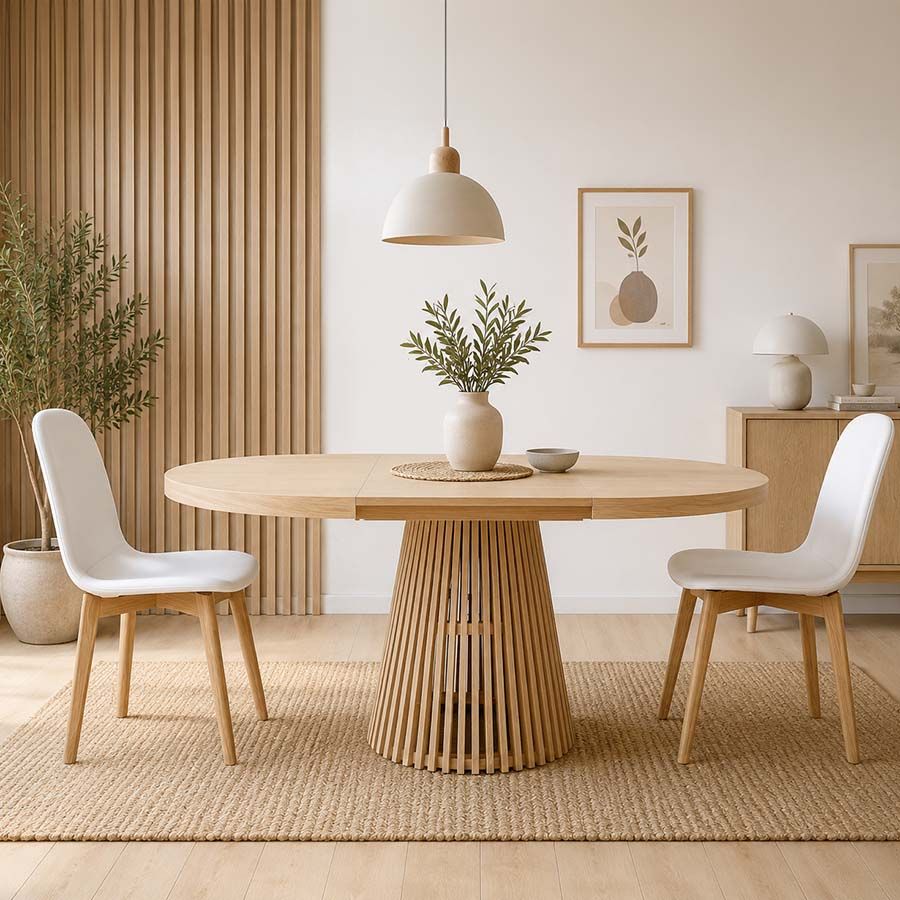table ronde avec rallonge intégrée de 50 cm