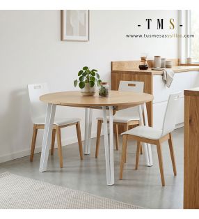 Mesa fija redonda Libe con patas de metal y diseño moderno, cocina o comedor