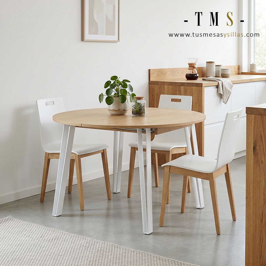 Mesa fija redonda Libe con patas de metal y diseño moderno, cocina o comedor