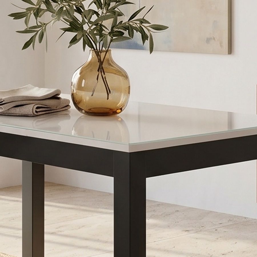table blanche avec plateau en verre table blanche avec plateau en verre