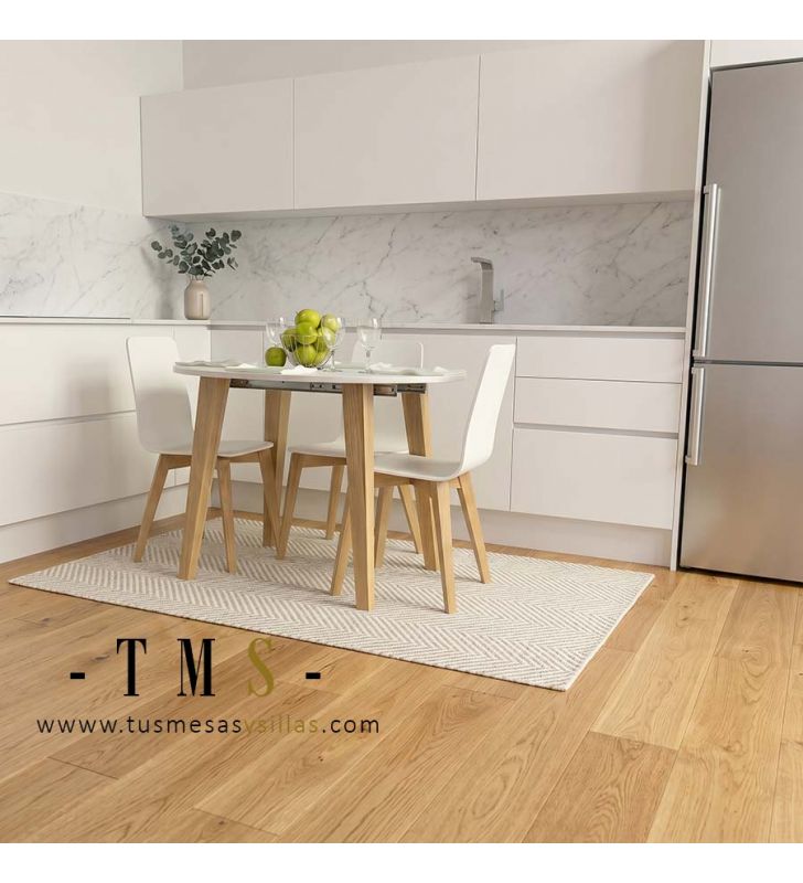 Mesa extensible ovalada Adana de estilo nórdico y patas de madera