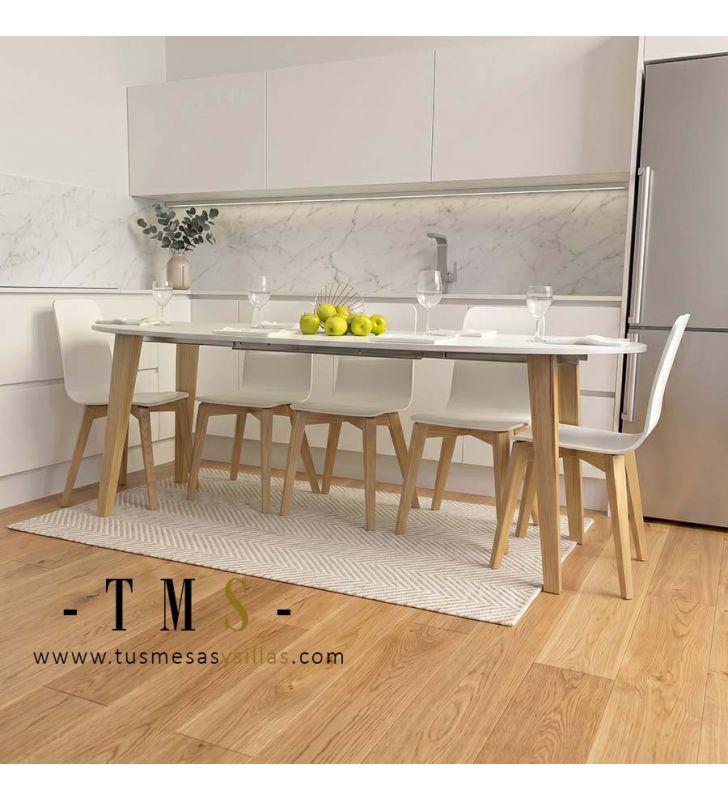 Table ovale extensible Adana avec pieds en bois