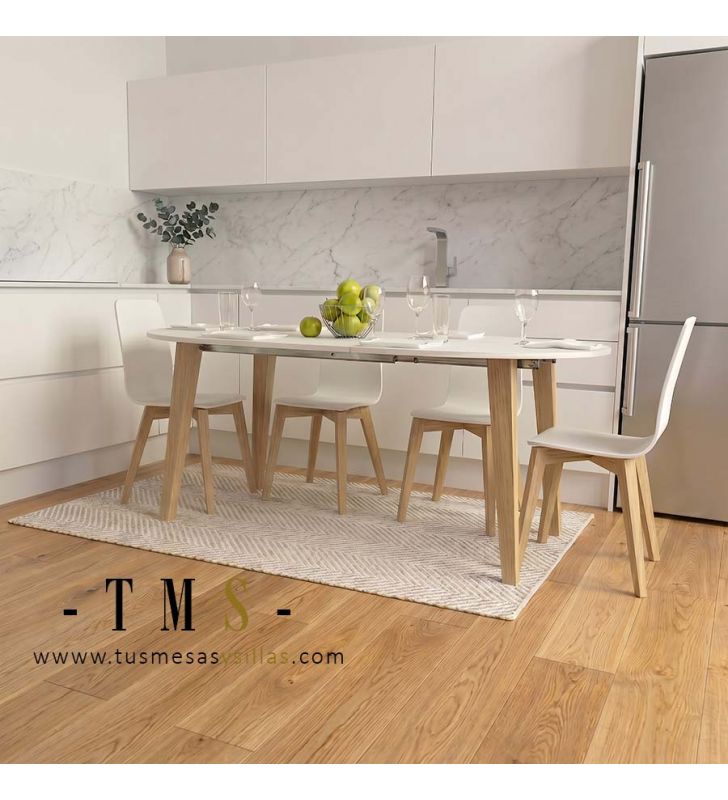 Table ovale extensible Adana de style nordique avec pieds en bois