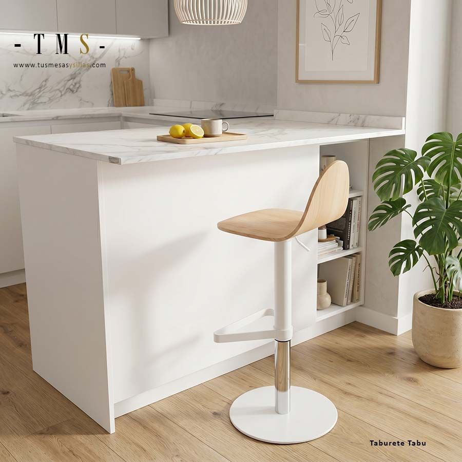 Tabouret haut à gaz Tabu en bois, laqué et rembourré pour comptoir de cuisine