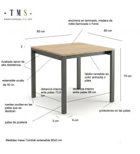 Dimensions de la table : 80 x 80