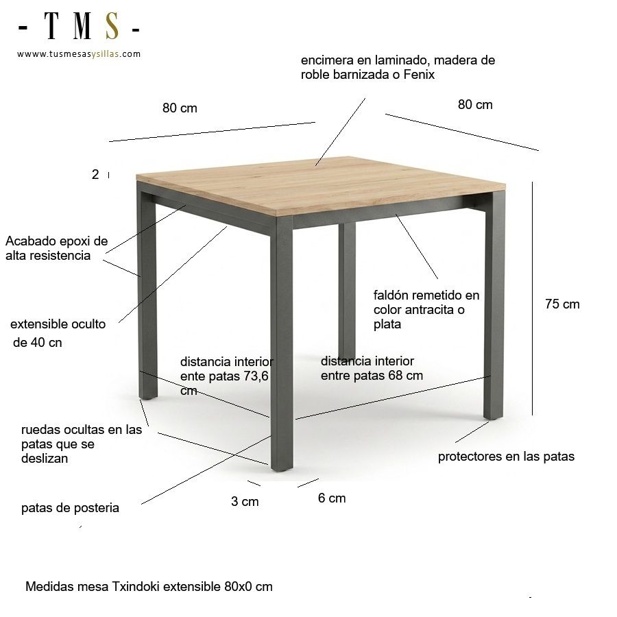 Table extensible 80x80 Table extensible 80x80