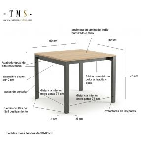 Dimensions de la table : 90 x 90
