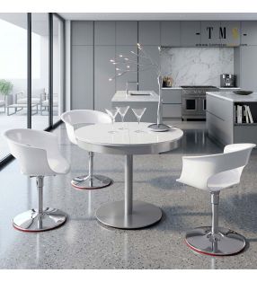 Table ronde extensible de 90 cm avec piètement central en métal