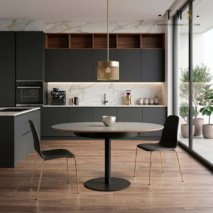 Mesa redonda Center 90 cm encimera en formica y madera - 3 Mesa redonda Center 90 cm encimera en formica y madera - 3