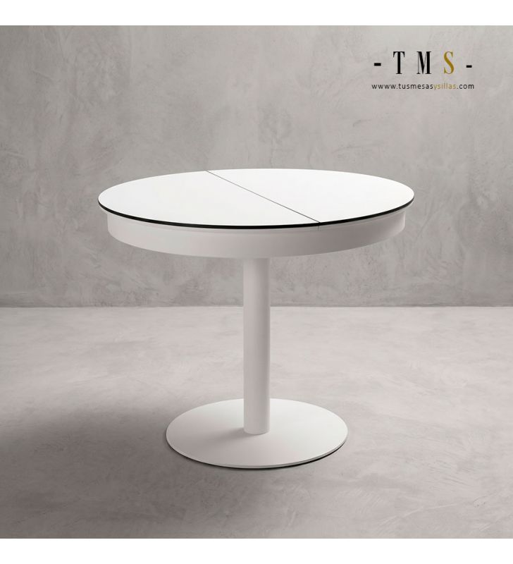Table ronde centrale de 90 cm, plateau en formica et bois Table ronde centrale de 90 cm, plateau en formica et bois