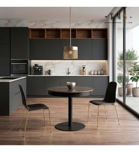 Table ronde centrale 90 cm, plateau en Formica et bois - 3