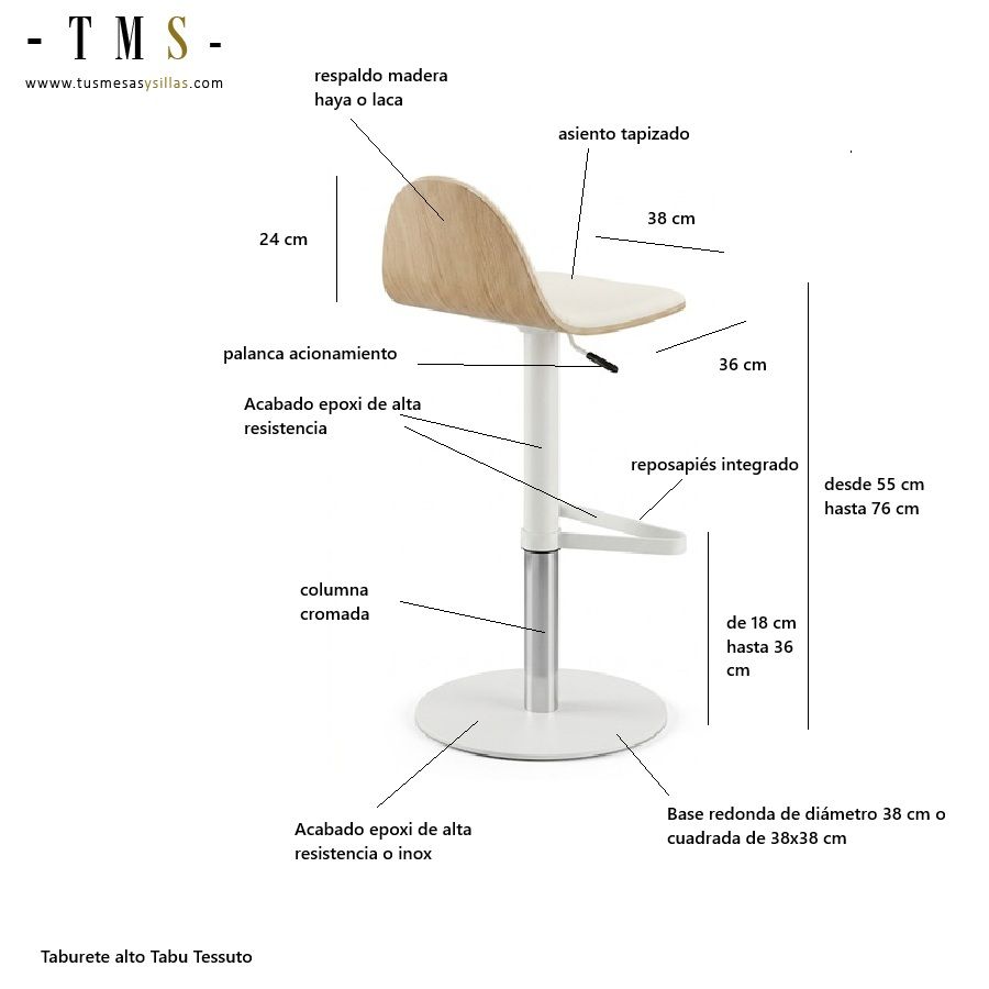 Tabouret réglable Tabu Tessuto. Tabouret réglable Tabu Tessuto.