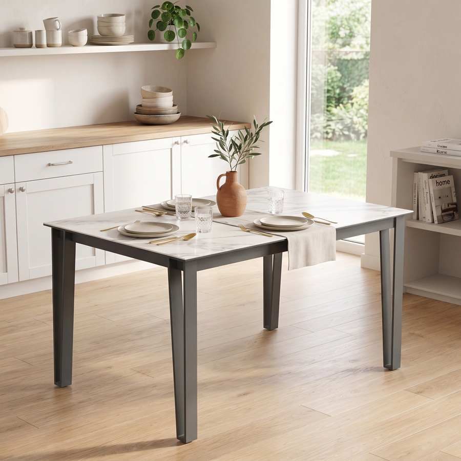 Osaka, mesa extensible de estilo industrial con encimera en porcelanico - 1 Osaka, mesa extensible de estilo industrial con encimera en porcelanico - 1