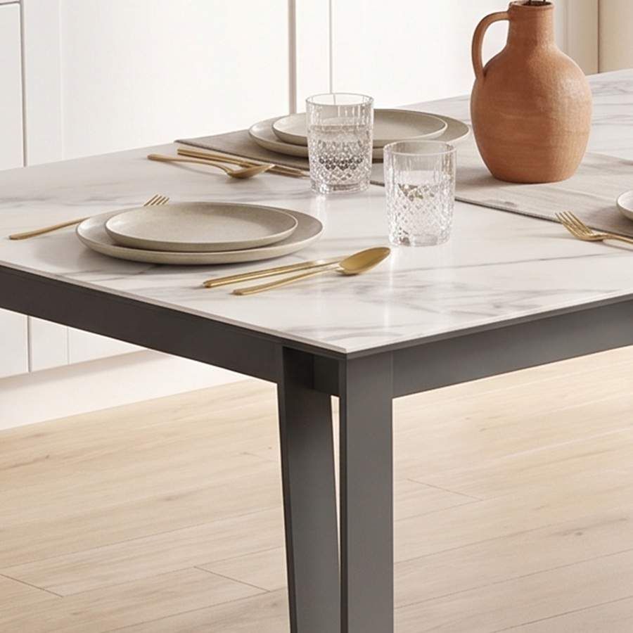 Osaka, mesa extensible de estilo industrial con encimera en porcelanico - 1 Osaka, mesa extensible de estilo industrial con encimera en porcelanico - 1