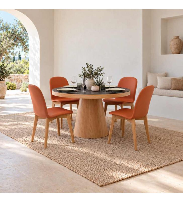 Table ronde moderne en bois et en pierre