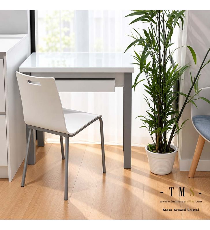 mesa de cristal extensible-con cajón