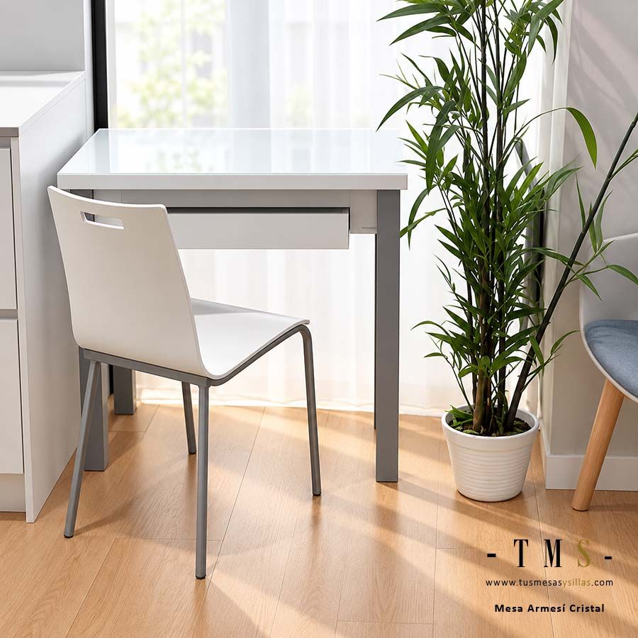 mesa de cristal extensible-con cajón