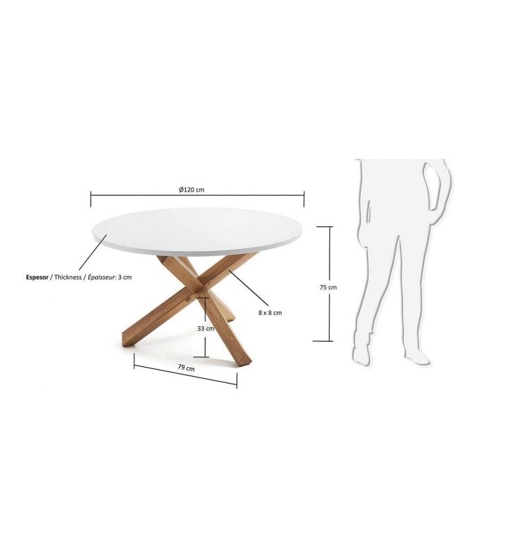 Mesa redonda Nori, patas en roble encimera blanca, estilo nordico